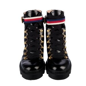 Gucci Black Lace-Up Boots with Gold Accents